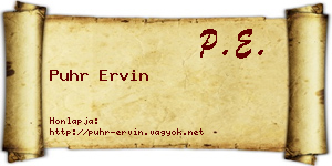 Puhr Ervin névjegykártya